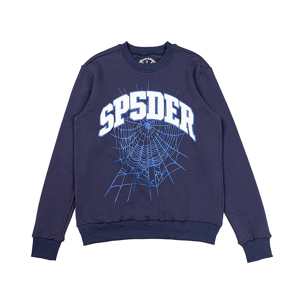 25ss High Quality SP5DER American Streetwear Rhinestone Foam Letter Spider Web Hoodie (Unisex)