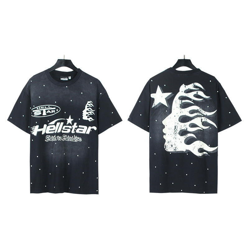 Hell Star Heel Washed Vintage American Print Short Sleeve T-Shirt