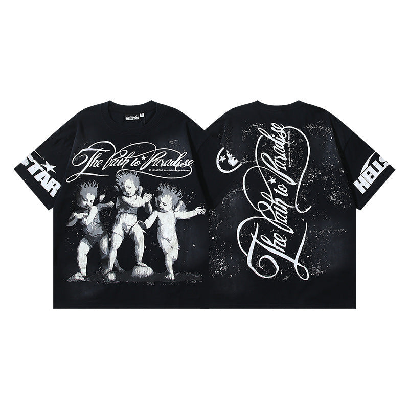 HELLSTAR 2025 American Streetwear Heavyweight Washed Vintage Oversized Short Sleeve T-Shirt