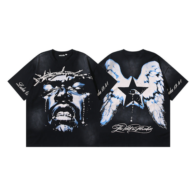 HELLSTAR 2025 American Streetwear Heavyweight Washed Vintage Oversized Short Sleeve T-Shirt