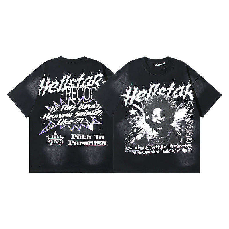 HELLSTAR 2025 American Streetwear Heavyweight Washed Vintage Oversized Short Sleeve T-Shirt