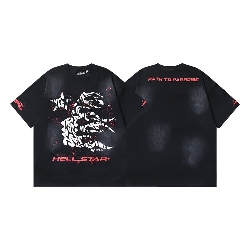HELLSTAR 2025 American Streetwear Heavyweight Washed Vintage Oversized Short Sleeve T-Shirt