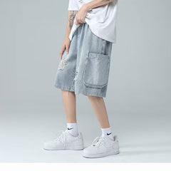Men Jeans Ripped Workwear Pants Men's Summer Retro Denim Shorts