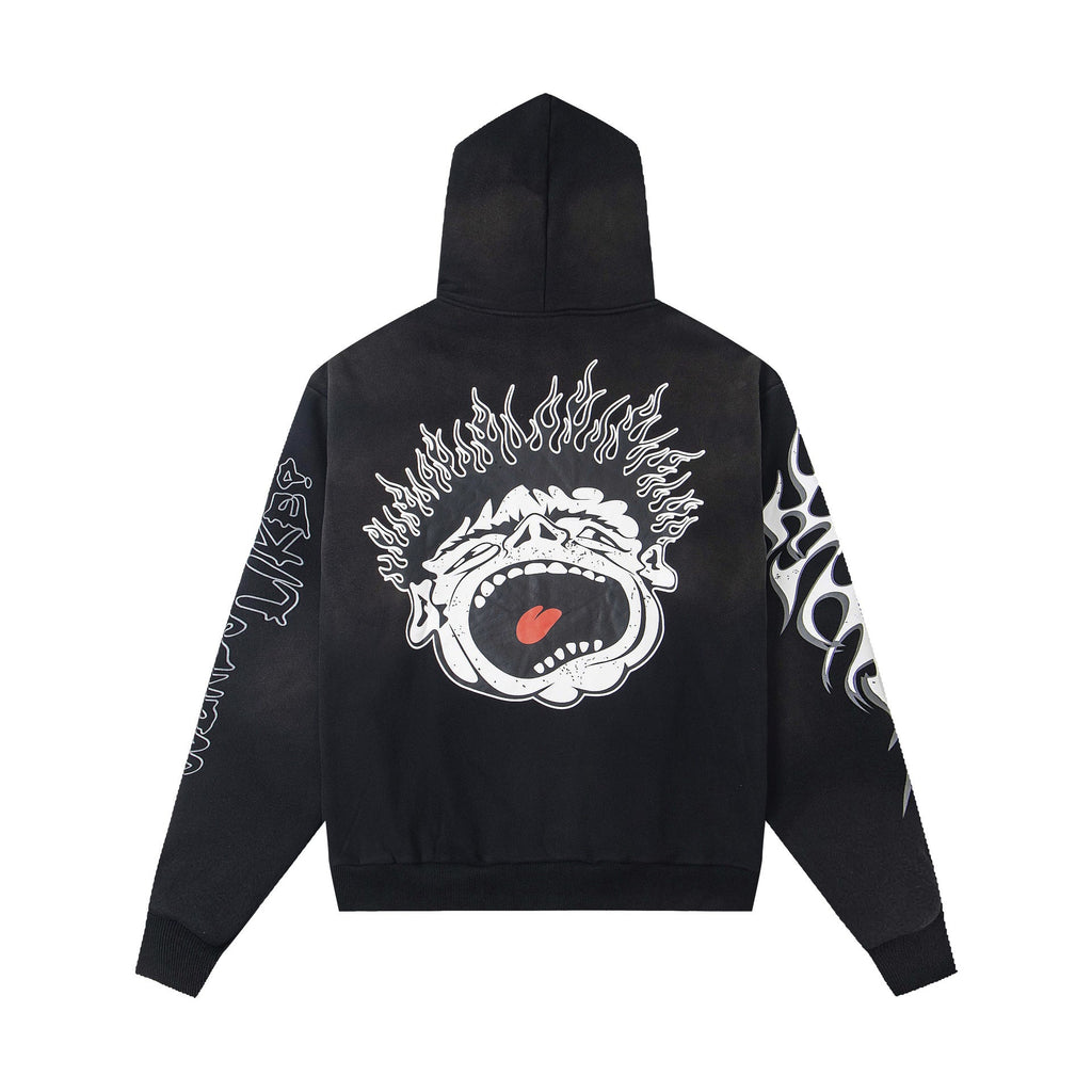 2025 Hellstar Streetwear Fleece-Lined Washed Zip-Up Hoodie – Unisex