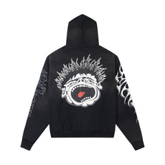 2025 Hellstar Streetwear Fleece-Lined Washed Zip-Up Hoodie – Unisex