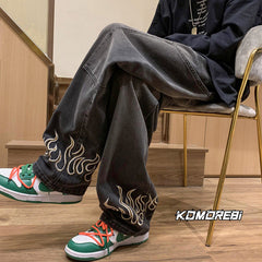 Men Jeans Men's Spring and Autumn Retro Distressed Straight Loose Casual Pants