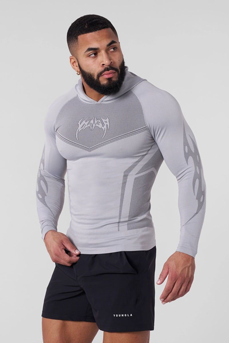 YOUNGLA Men's Compression Hooded Long Sleeve Tee – Quick-Dry Athletic Shirt
