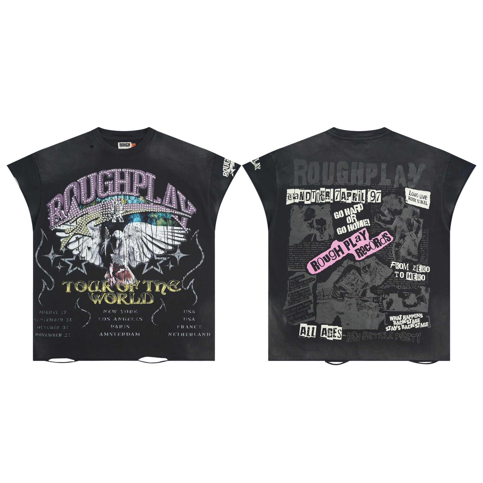 RoughPlay NYC Distressed Rhinestone Graphic Tee