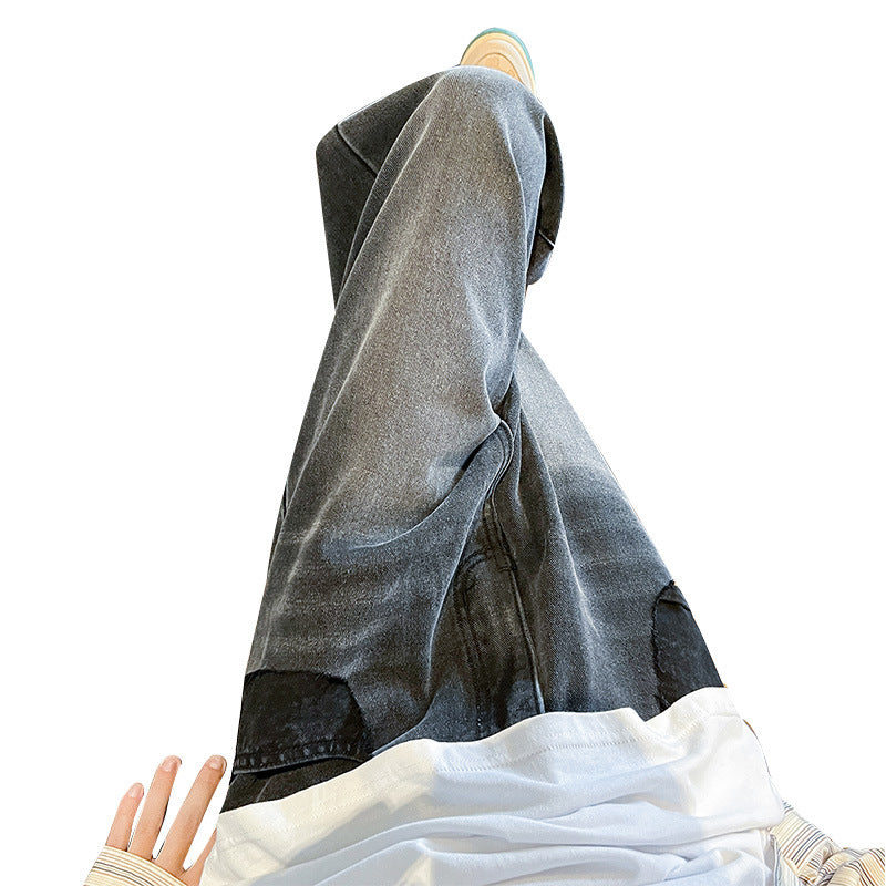 Men Jeans Washed-out Vintage Jeans Autumn Loose Casual Wide-Leg Straight Pants