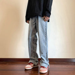 Men Jeans Split Slightly Flared Jeans Tie-Dye Wide-Leg Pants