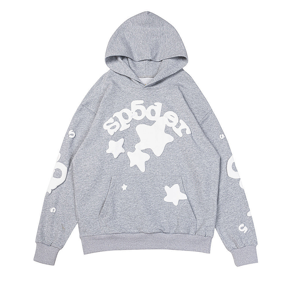 25ss High Quality SP5DER American Streetwear Rhinestone Foam Letter Spider Web Hoodie (Unisex)