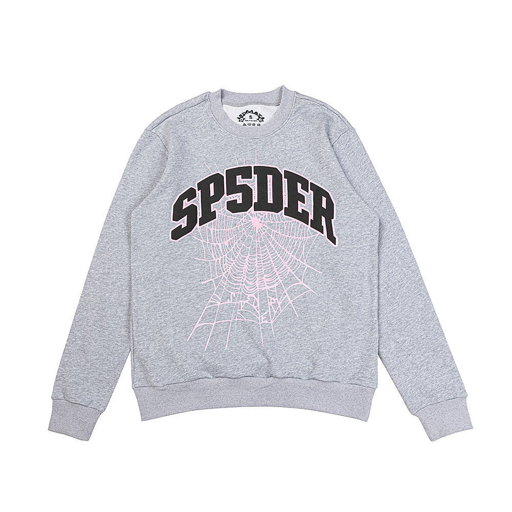 25ss High Quality SP5DER American Streetwear Rhinestone Foam Letter Spider Web Hoodie (Unisex)
