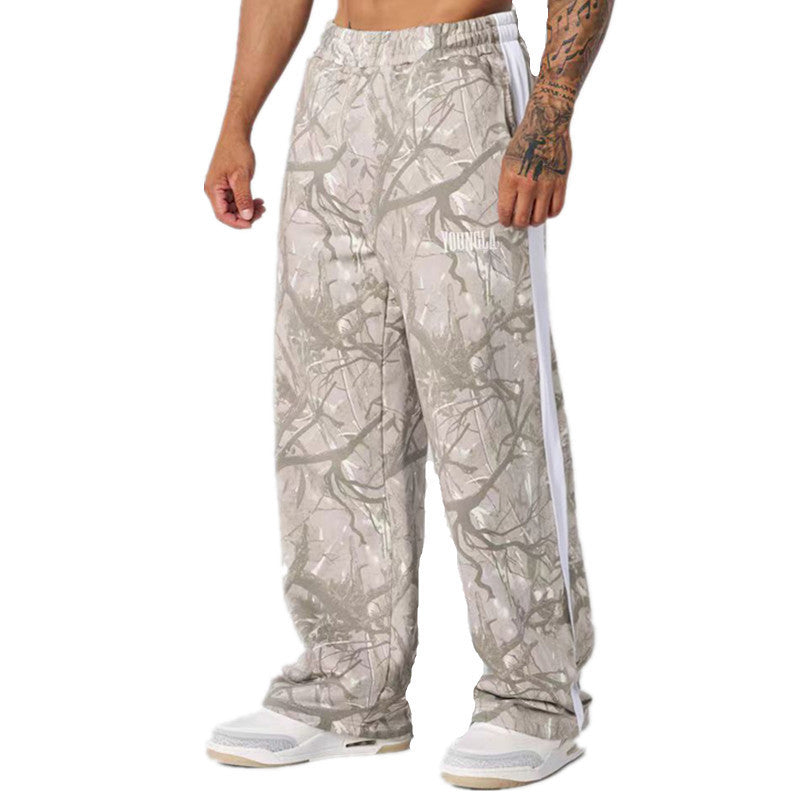 YOUNGLA Men's Camo Stripe Straight Leg Pants – Relaxed Fit Athletic Joggers