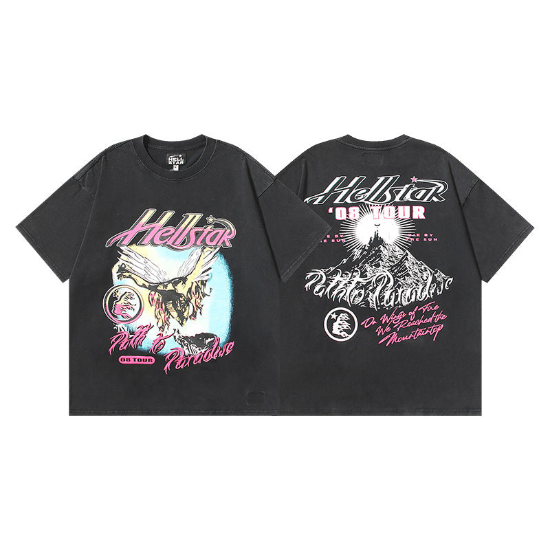 Vintage Washed Oversized Graphic Tee – Unisex American Streetwear