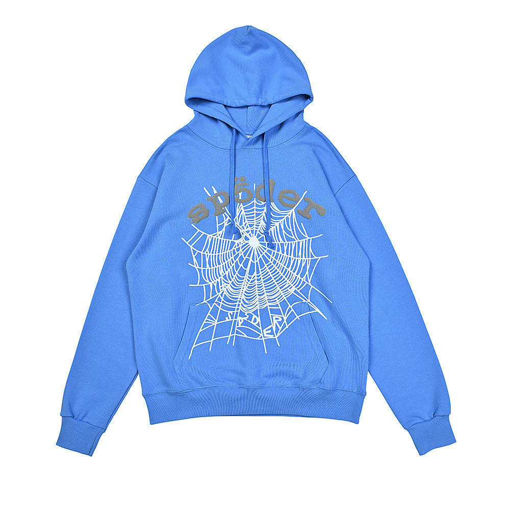 25ss High Quality SP5DER American Streetwear Rhinestone Foam Letter Spider Web Hoodie (Unisex)