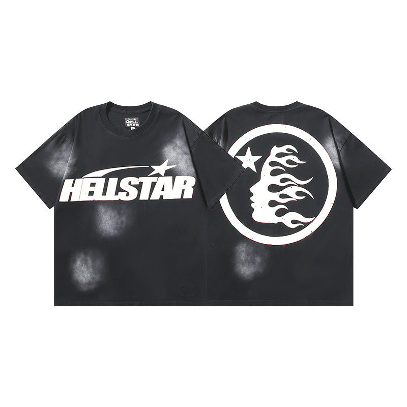 HELLSTAR 2025 American Streetwear Heavyweight Washed Vintage Oversized Short Sleeve T-Shirt