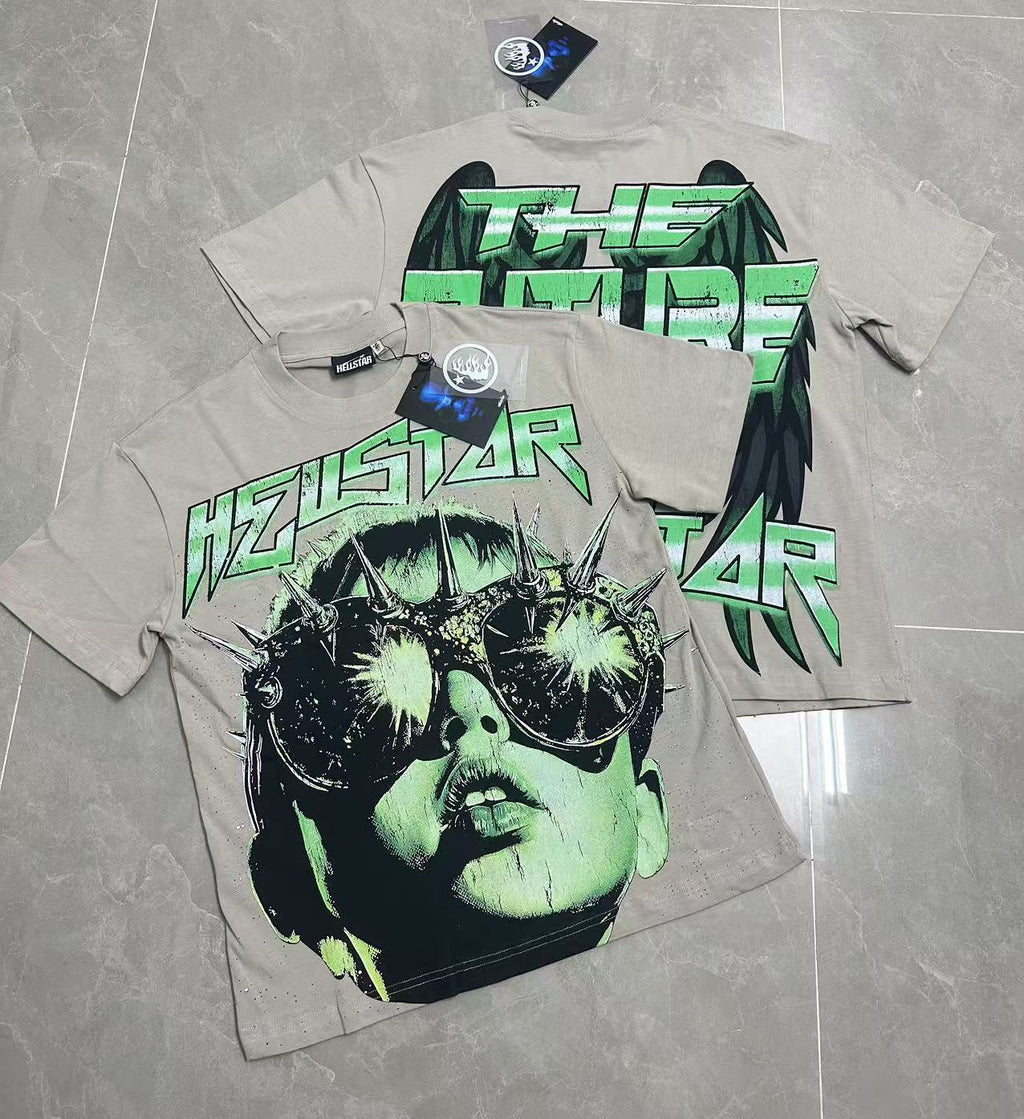 Hell Star Heel Washed Vintage American Print Short Sleeve T-Shirt