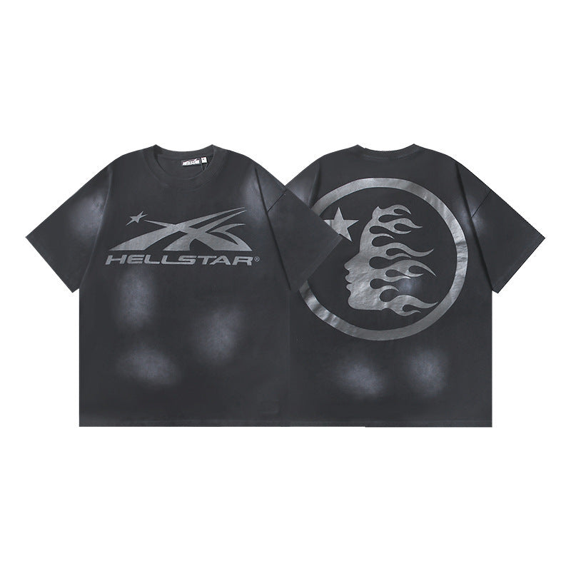HELLSTAR 2025 American Streetwear Heavyweight Washed Vintage Oversized Short Sleeve T-Shirt