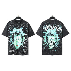 Vintage Washed Graphic Tee – Oversized Unisex Short Sleeve T-Shirt (Washed Black & Blue Series)