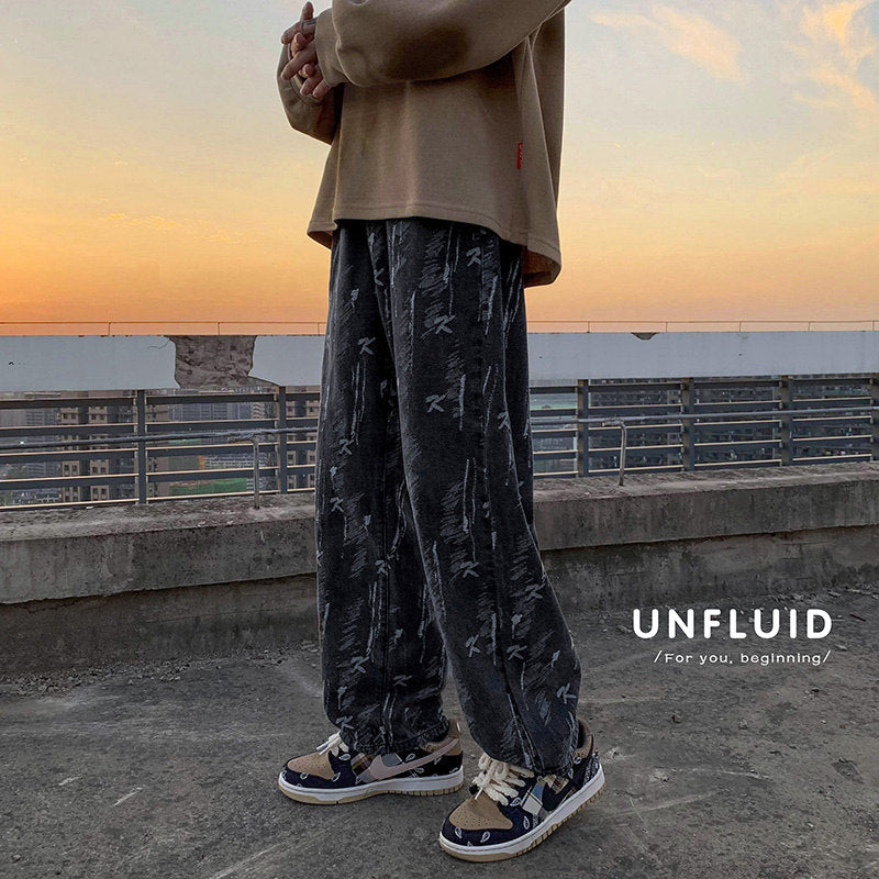 Men Jeans Loose Oversize Wide Leg Pants Denim Trousers