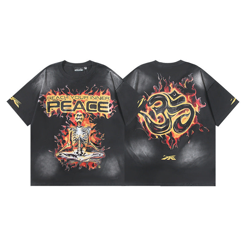 HELLSTAR 2025 American Streetwear Heavyweight Washed Vintage Oversized Short Sleeve T-Shirt
