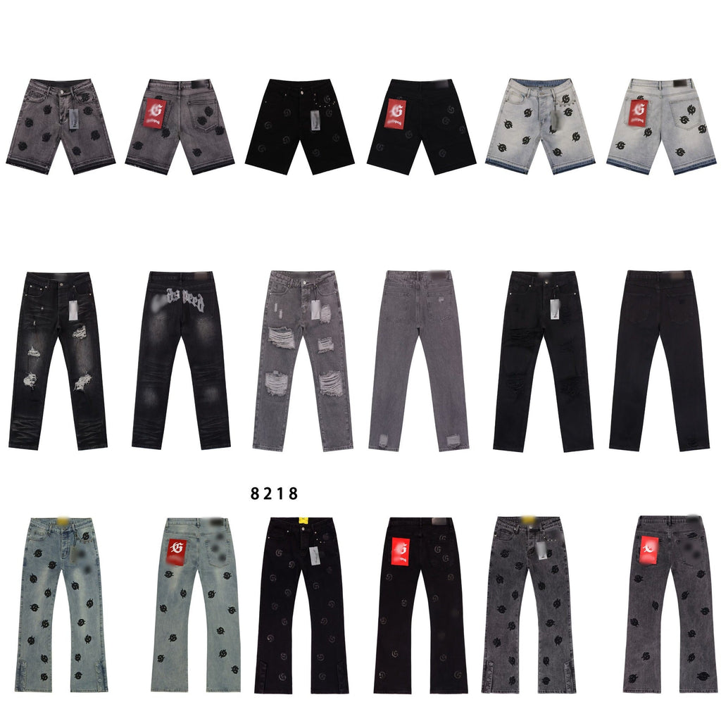 Vintage Distressed Embroidered Straight-Leg Jeans
