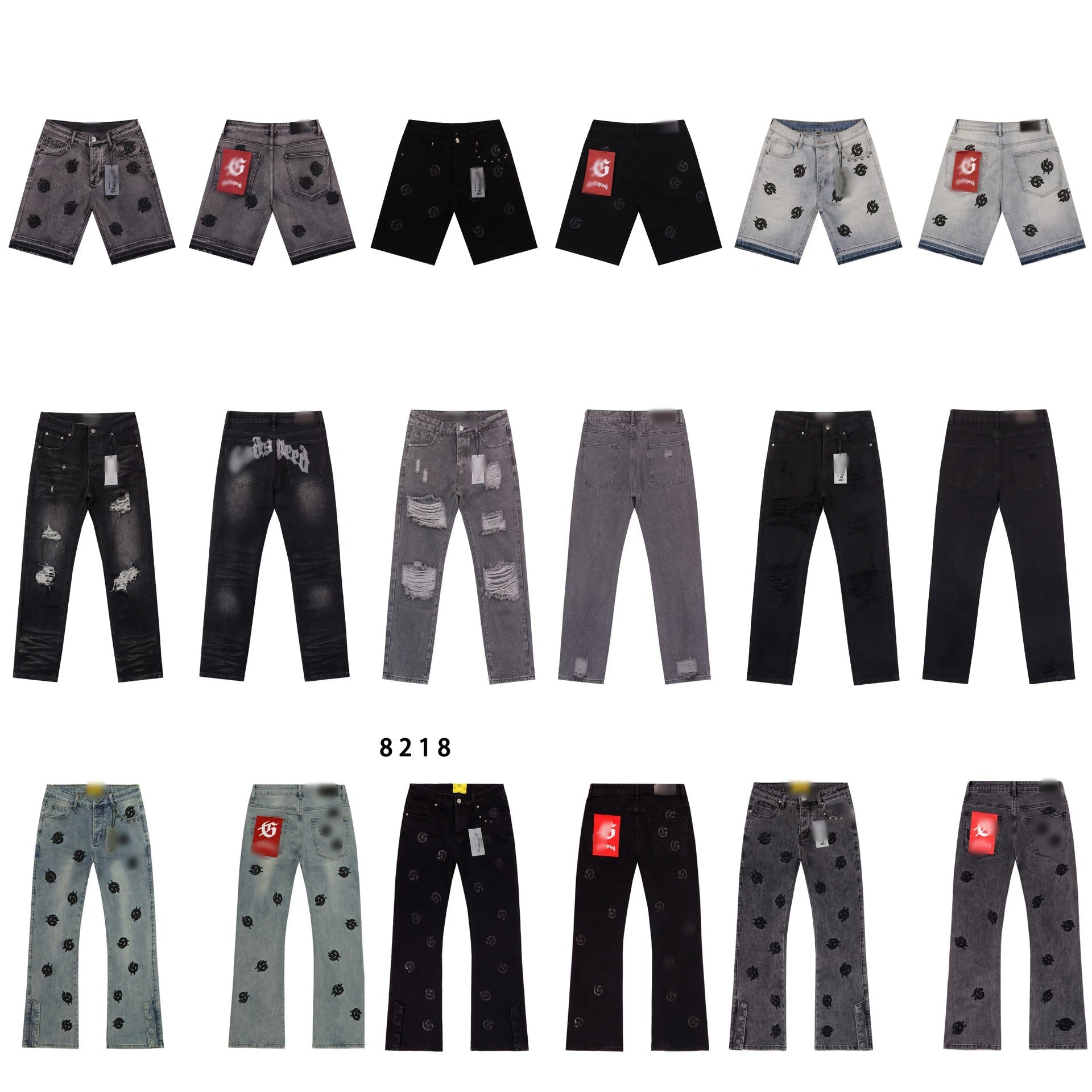 Vintage Distressed Embroidered Straight-Leg Jeans