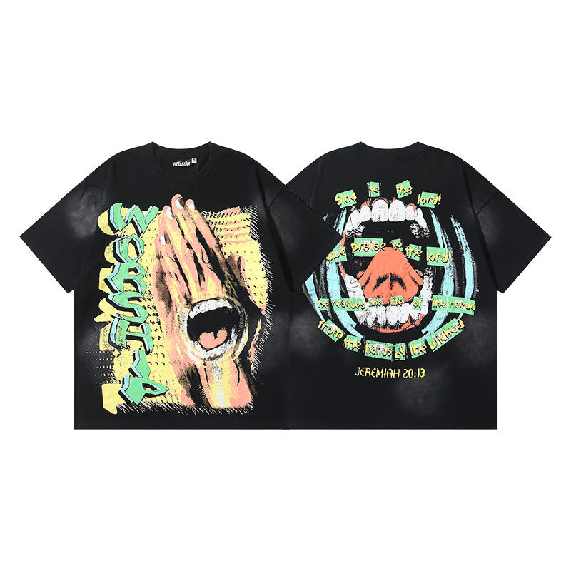HELLSTAR 2025 American Streetwear Heavyweight Washed Vintage Oversized Short Sleeve T-Shirt
