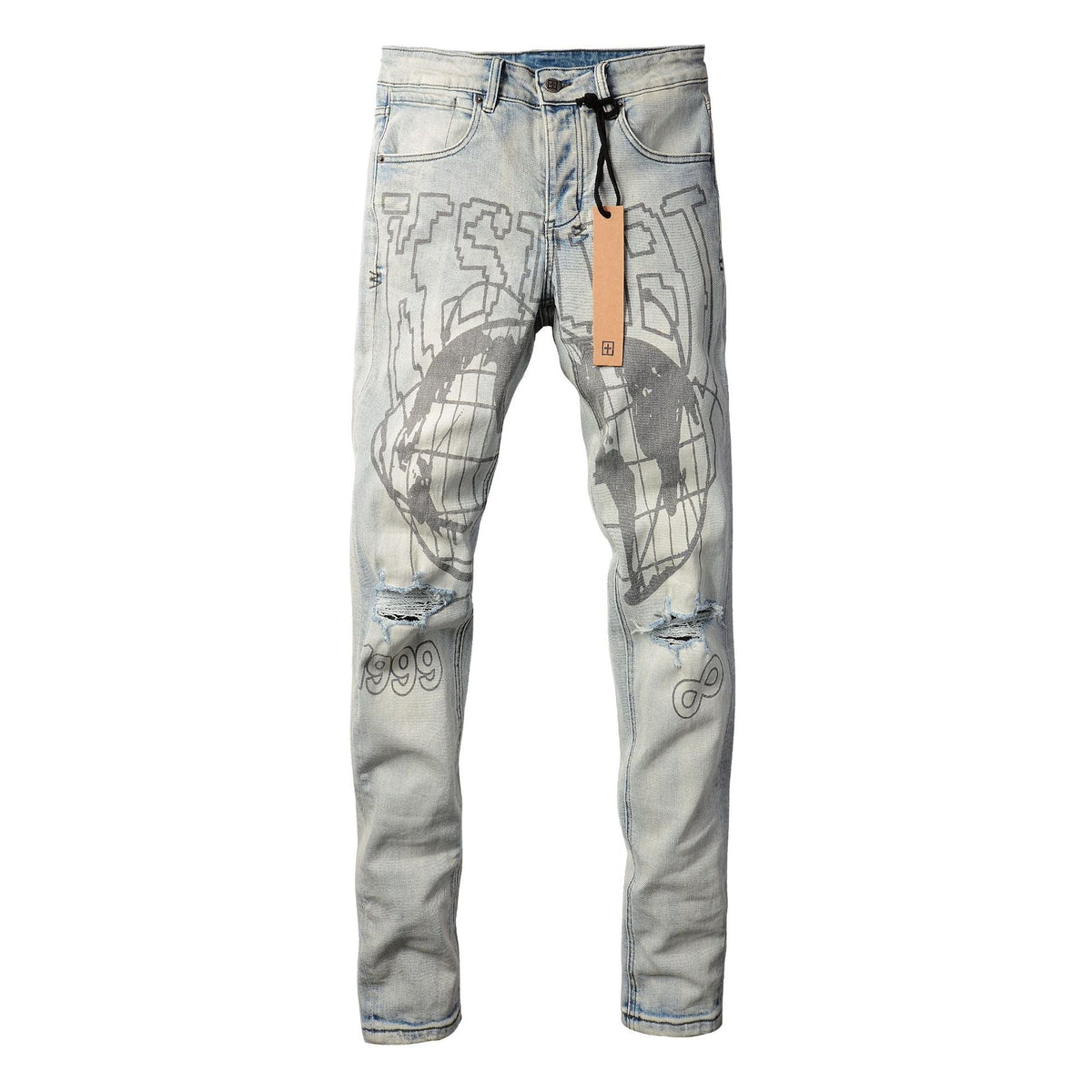 KSUBI Jeans Slim Fit Casual Stretch Ripped Jeans