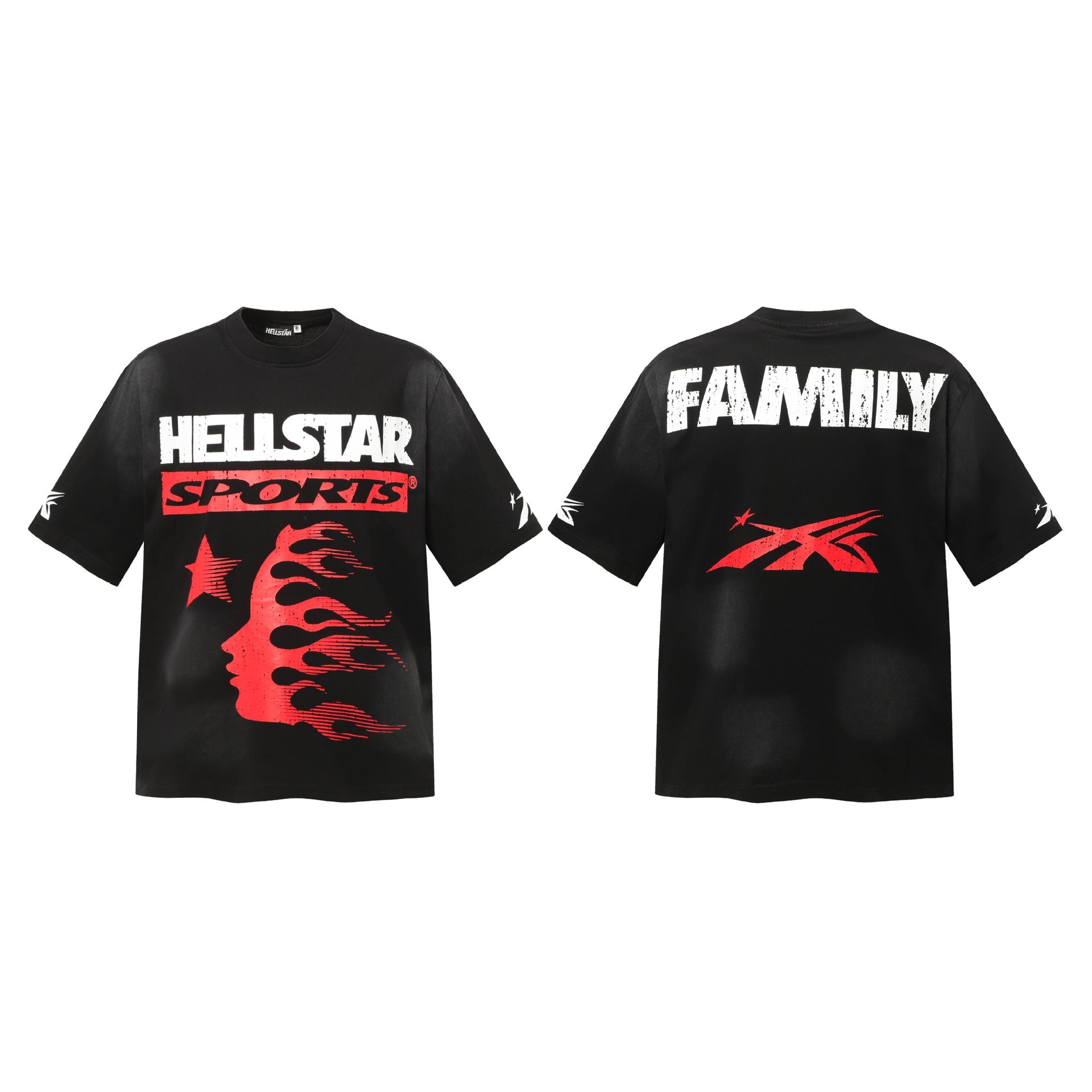 Hell Star Heel Washed Vintage American Print Short Sleeve T-Shirt