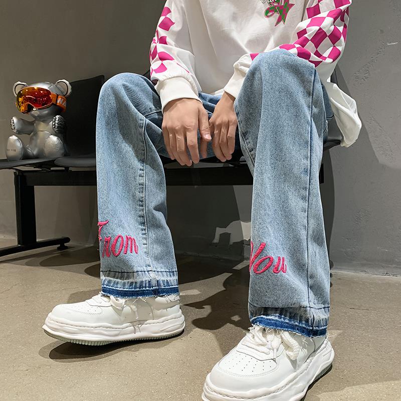 Men Jeans Vintage Jeans Men Autumn Embroidery Pants Baggy Straight Trousers