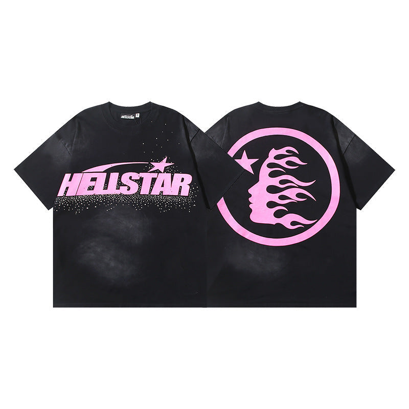 HELLSTAR 2025 American Streetwear Heavyweight Washed Vintage Oversized Short Sleeve T-Shirt