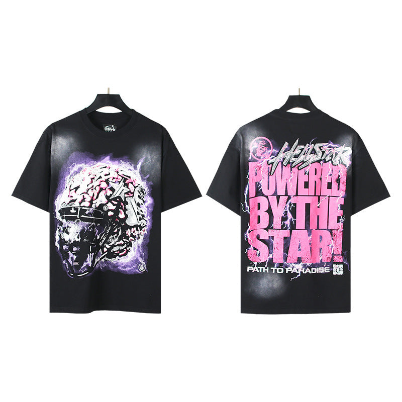 Vintage Washed Graphic Tee – Oversized Unisex Short Sleeve T-Shirt (Washed Black & Blue Series)