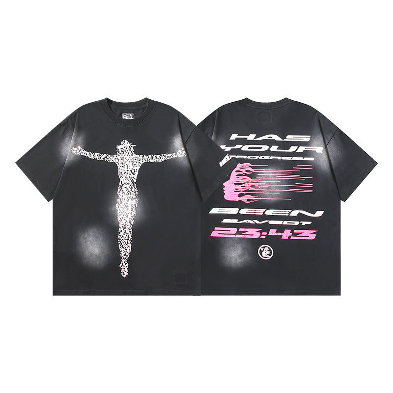 HELLSTAR 2025 American Streetwear Heavyweight Washed Vintage Oversized Short Sleeve T-Shirt