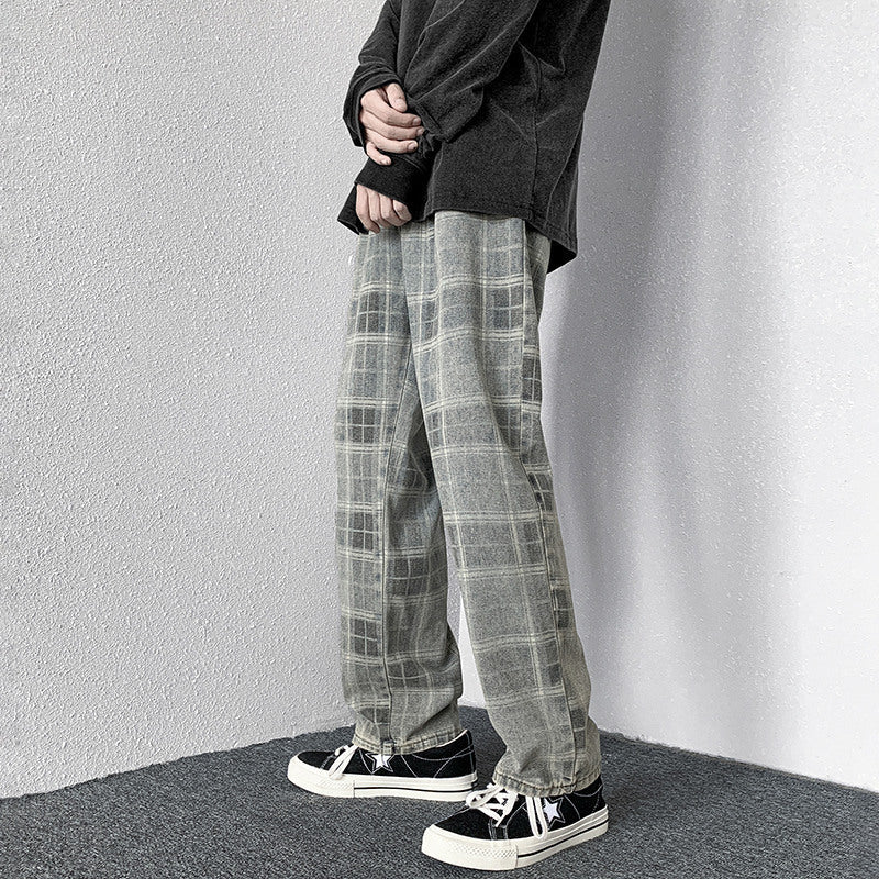 Men Jeans Autumn Loose Straight Wide Leg Pants Retro Trousers