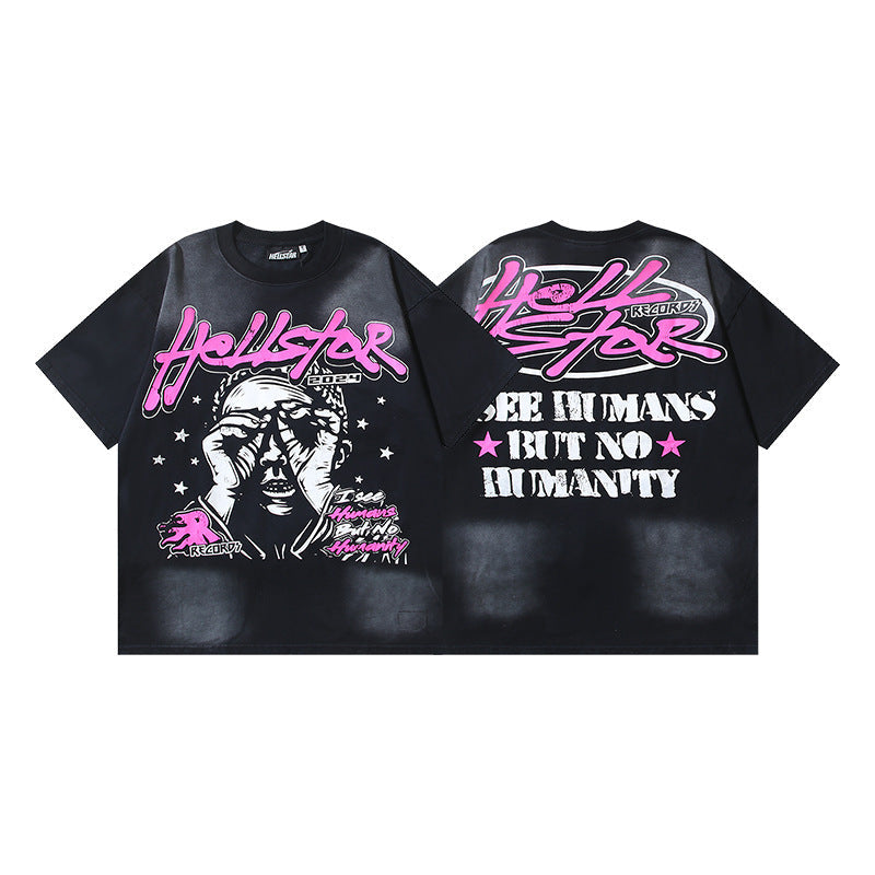 HELLSTAR 2025 American Streetwear Heavyweight Washed Vintage Oversized Short Sleeve T-Shirt
