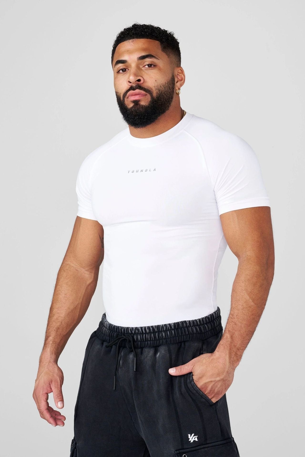 YOUNGLA Men's Compression Training Tee – High-Stretch Short Sleeve Gym Shirt