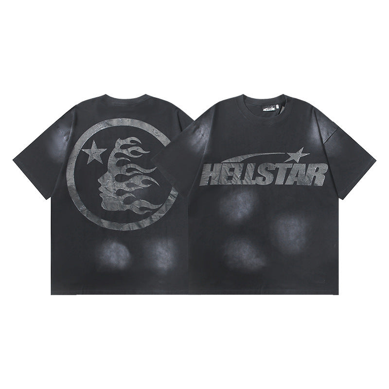 HELLSTAR 2025 American Streetwear Heavyweight Washed Vintage Oversized Short Sleeve T-Shirt