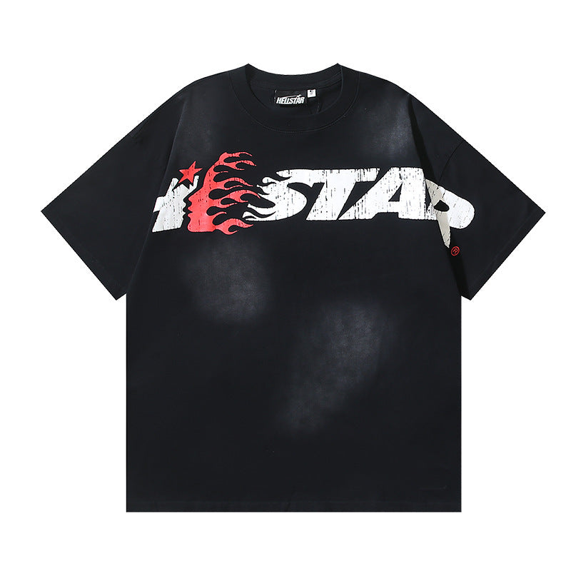 HELLSTAR 2025 American Streetwear Heavyweight Washed Vintage Oversized Short Sleeve T-Shirt
