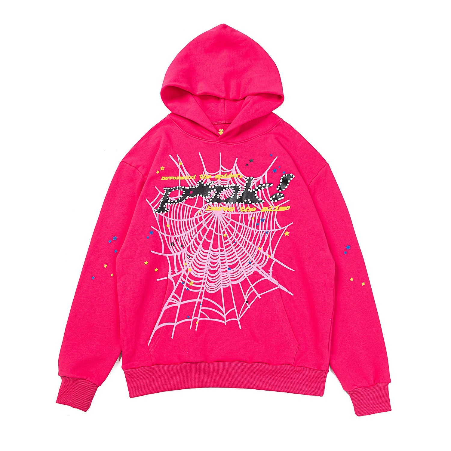 25ss High Quality SP5DER American Streetwear Rhinestone Foam Letter Spider Web Hoodie (Unisex)