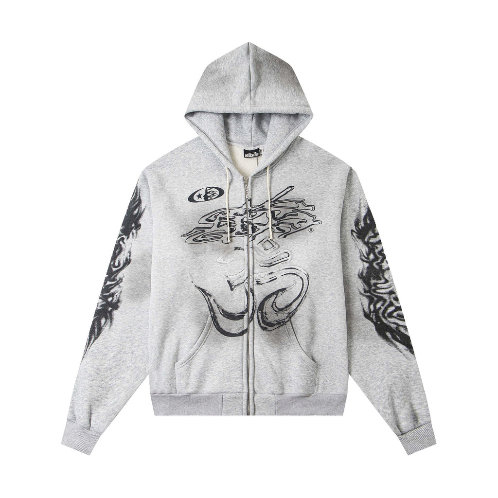 2025 Hellstar Streetwear Fleece-Lined Washed Zip-Up Hoodie – Unisex