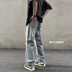 Men Jeans Ripped Jeans Men's Summer Retro Hiphop Wide Leg Pants