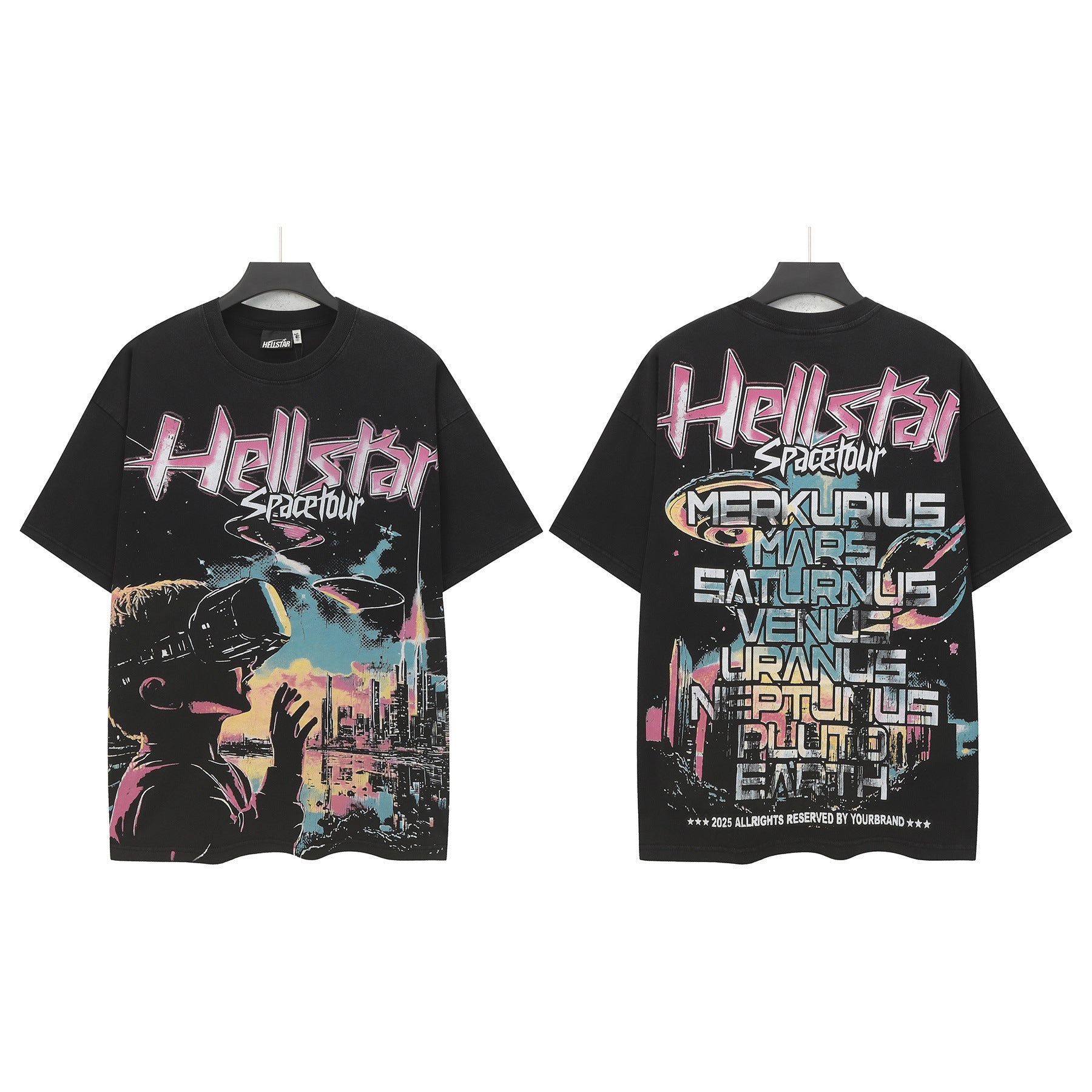 Hell Star Heel Washed Vintage American Print Short Sleeve T-Shirt