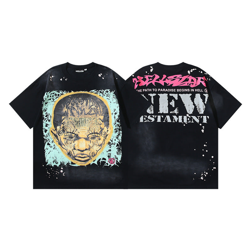 HELLSTAR 2025 American Streetwear Heavyweight Washed Vintage Oversized Short Sleeve T-Shirt