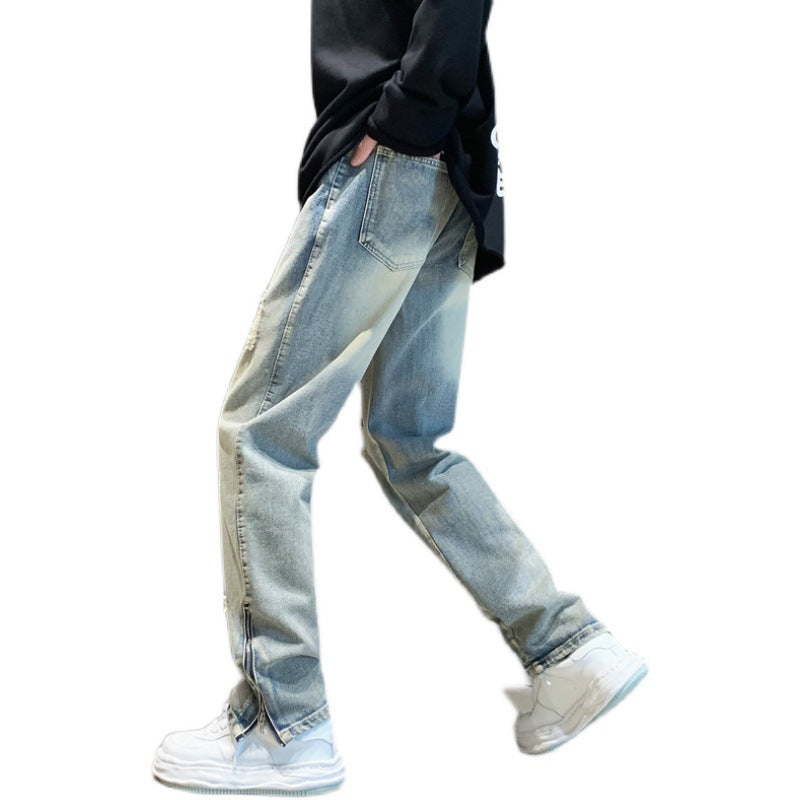 Men Jeans Ripped Jeans Summer Zipper Pants