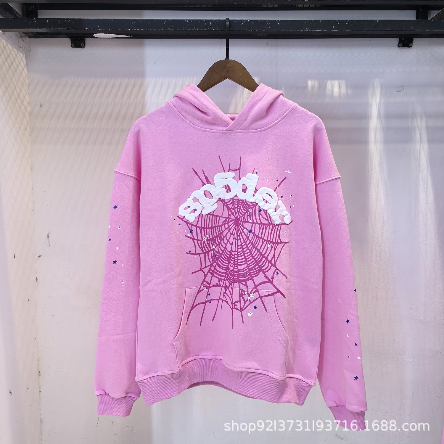 Sp5der 555555 Rhinestone Bubble Letter Spider Web Hoodie & Sweatpants