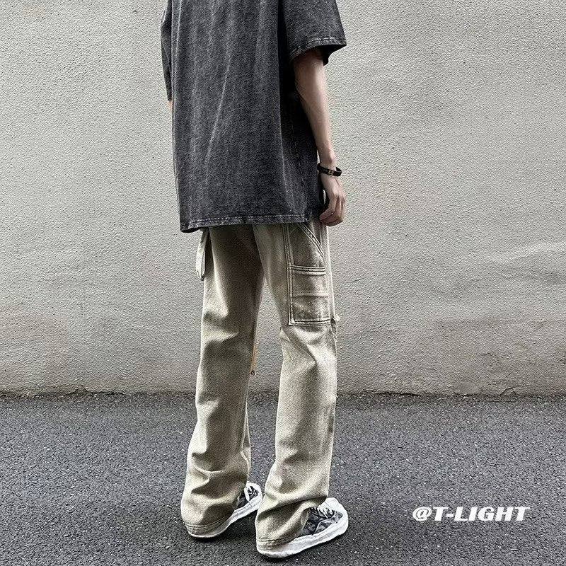 Men Jeans Washed Jeans Ripped Tie-Dye Pants Men Straight-Leg Pants