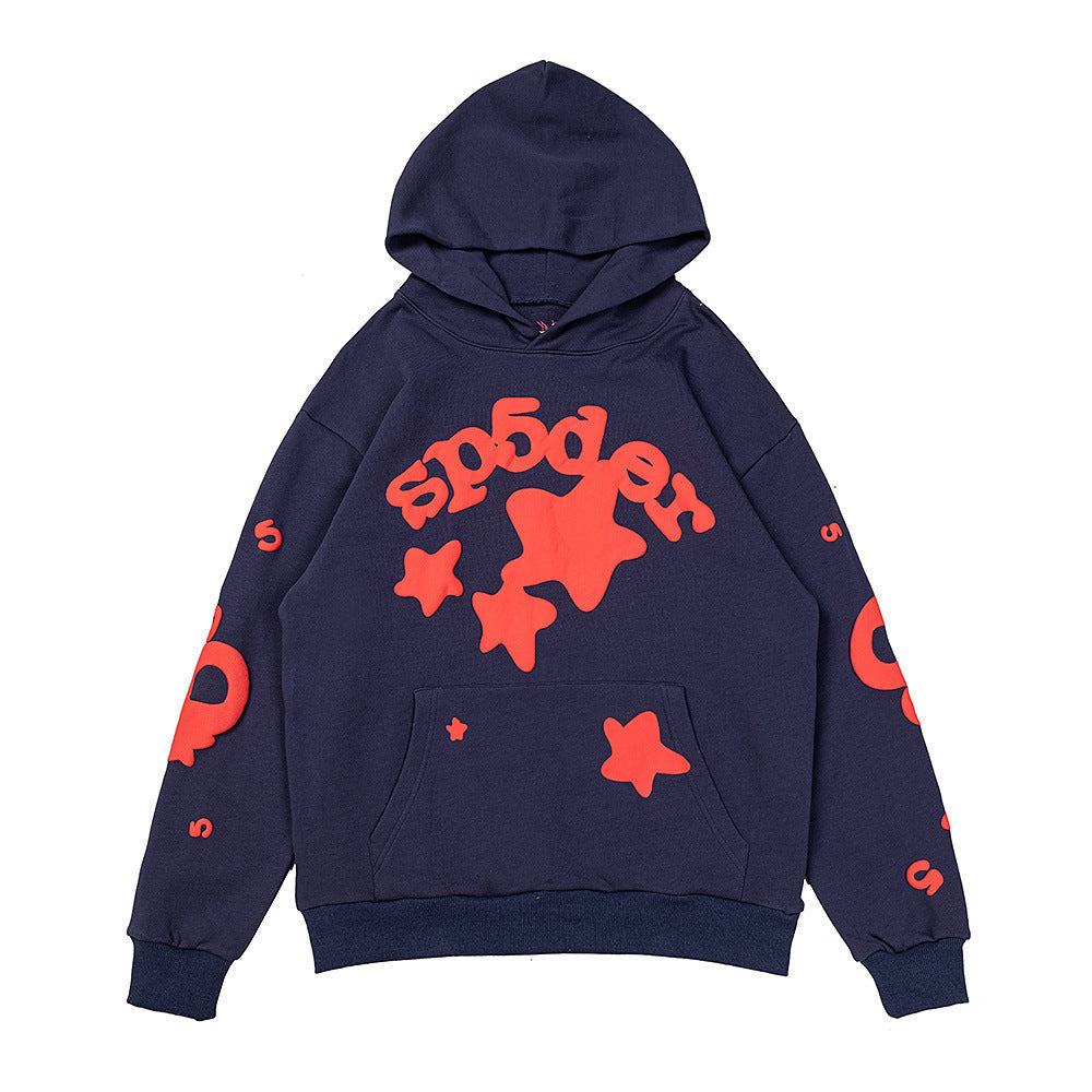 25ss High Quality SP5DER American Streetwear Rhinestone Foam Letter Spider Web Hoodie (Unisex)