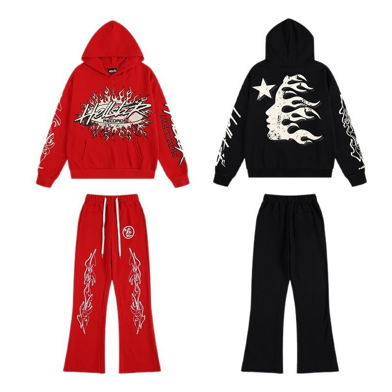 HELLSTAR 25SS American Streetwear Heavyweight Terry Graphic Hoodie & Sweatpants Set