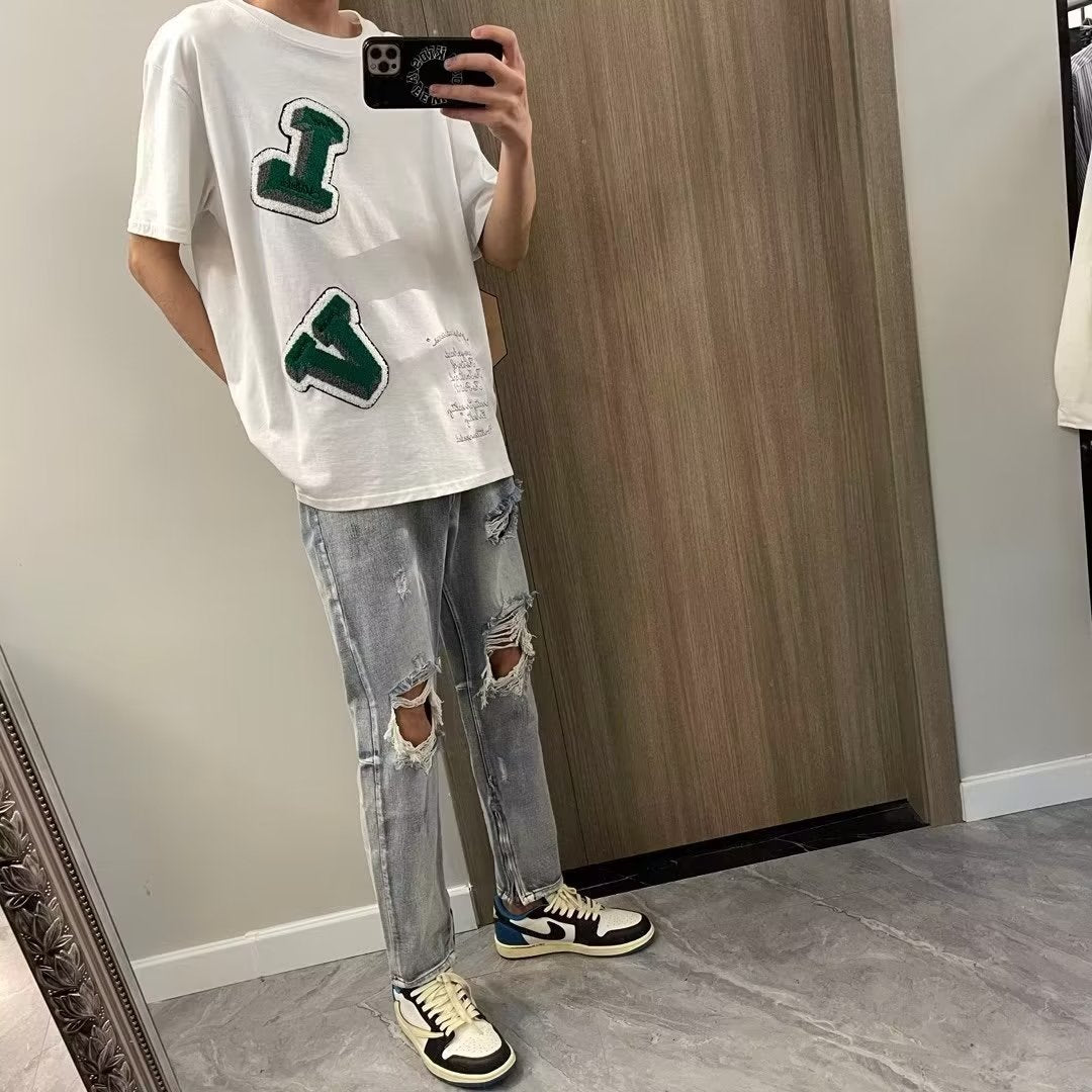 Men Jeans Ripped Jeans Men's Summer Retro Slim-Fit Straight Trousers